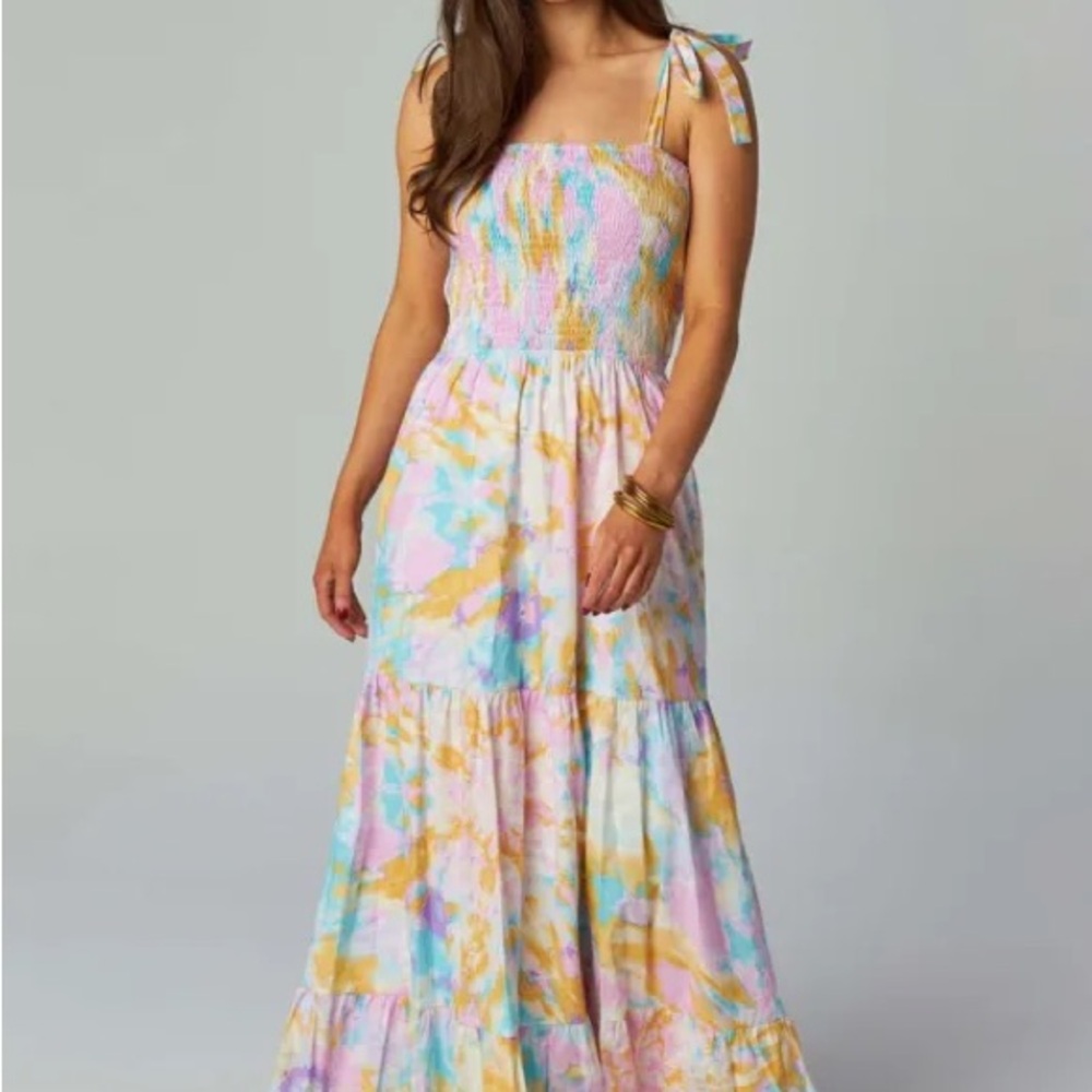 Buddy Love Pastel Tie-Dye Maxi Dress in Pink, Blue & Yellow